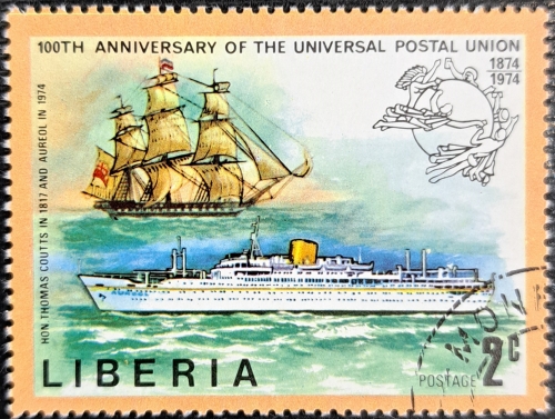100th anniversary of the universal postal union 1874-1974 HON THOMAS COUTTS IN 1817 AND AUREOL IN 1974 LIBERIA